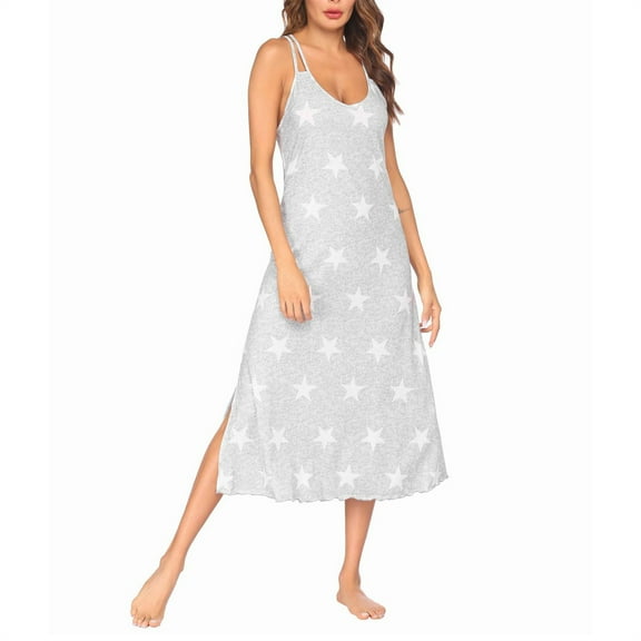 BLVB Summer Nightdress for Women Sleeveless Spaghetti Strap Cami Nightgown Side Slit Pajama Dress Sleepwear