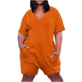 thumbnail image 1 of BLVB Summer Plus Size Rompers for Women Short Sleeve V Neck Loose Jumpsuits Casual Fashion Shorts Rompers with Pockets, 1 of 5