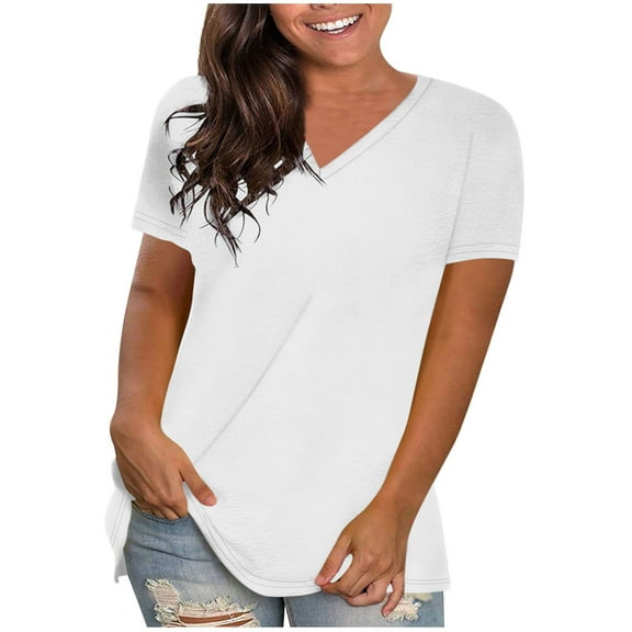 BLVB Summer Plus Size Tops for Women Fashion Clothes V Neck T Shirts Short Sleeve Casual Loose Tshirts Solid Color Basic Tees Tunics