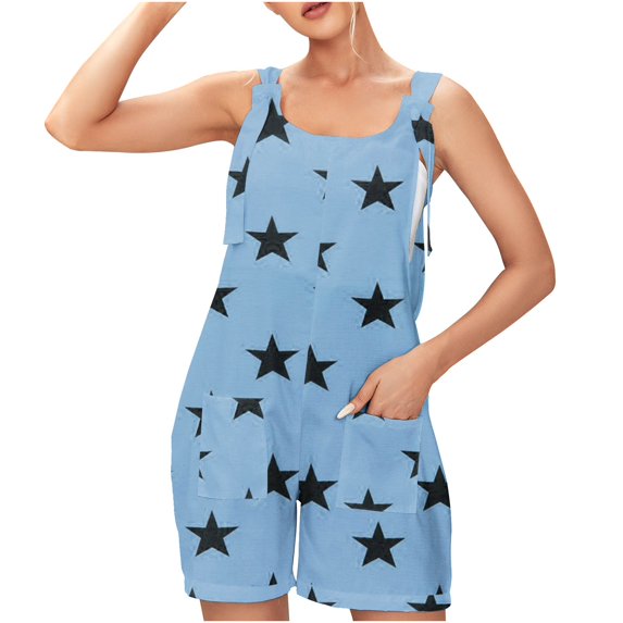 BLVB Summer Rompers for Women Sleeveless Adjustable Knot Straps Loose Shorts Jumpsuits Beach Overalls with Pockets