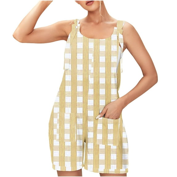 BLVB Summer Rompers for Women Sleeveless Adjustable Knot Straps Loose Shorts Jumpsuits Beach Overalls with Pockets