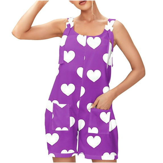 BLVB Summer Rompers for Women Sleeveless Adjustable Knot Straps Loose Shorts Jumpsuits Beach Overalls with Pockets