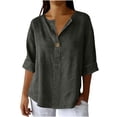 thumbnail image 1 of BLVB Summer Shirts for Women Button V Neck Half Sleeve T-Shirt Blouse Casual Loose Basic Tunic Tops Spring Trendy Clothes, 1 of 7
