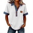 thumbnail image 1 of BLVB Summer Shirts for Women Button down Laple Tops Dressy Casual Basic Tees Denim Patchwork Blouses Pullover Fashion Clothes, 1 of 7