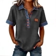 thumbnail image 1 of BLVB Summer Shirts for Women Button down Laple Tops Dressy Casual Basic Tees Denim Patchwork Blouses Pullover Fashion Clothes, 1 of 7