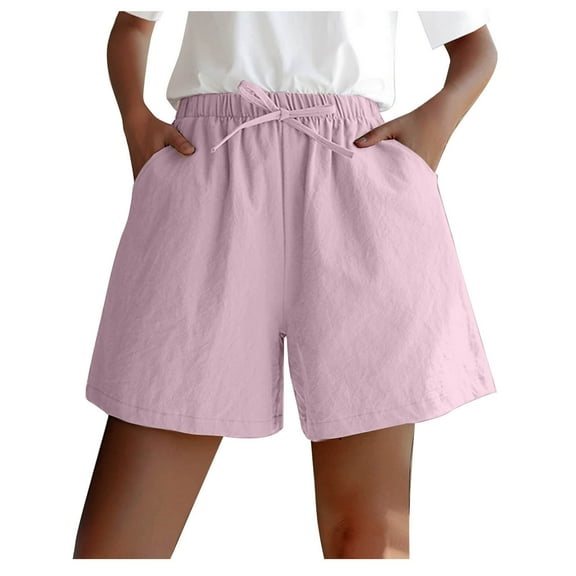 BLVB Summer Shorts for Women Loose Cotton Linen Wide Leg Shorts Casual Elastic Waist Beach Shorts with Pockets