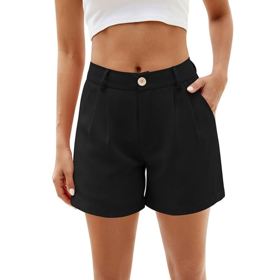 BLVB Summer Shorts for Women Button High Waisted Casual Pleated Solid Color Work Office Lounge Shorts with Pockets