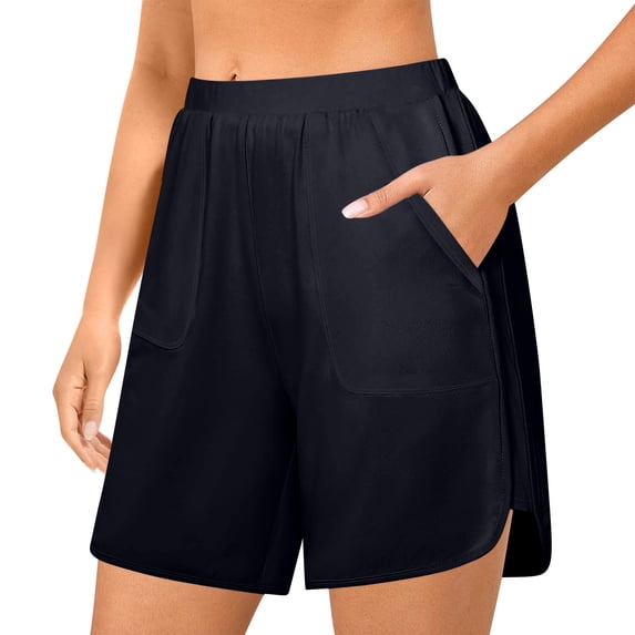 BLVB Summer Shorts for Women Casual Loose Side Slit High Elastic Waist Yoga Shorts for Lounge Walking Workout with Pockets
