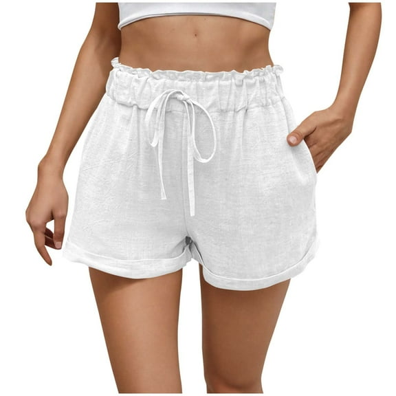 BLVB Summer Shorts for Women Drawstring Elastic Waist Folded Hem Dressy Shorts Casual Bottoms with Pockets