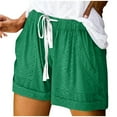 thumbnail image 1 of BLVB Summer Shorts for Women Elastic Waisted Drawstring Eyelet Casual Loose Rolled Hem Lounge Shorts with Pockets, 1 of 6