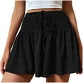 thumbnail image 1 of BLVB Summer Shorts for Women Trendy Smocked Elastic Waist Drawstring Casual Loose Flowy Beach Wide Leg Shorts, 1 of 5