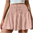 thumbnail image 1 of BLVB Summer Shorts for Women Trendy Smocked Elastic Waist Drawstring Casual Loose Flowy Beach Wide Leg Shorts, 1 of 5