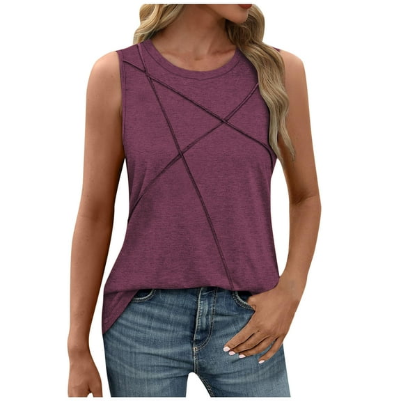 BLVB Summer Tank Tops for Women Loose Crewneck Sleeveless Tshirts Solid Color Basic Tees Fashion Tunic Blouses for Casual Workout