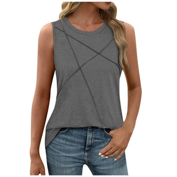 BLVB Summer Tank Tops for Women Loose Crewneck Sleeveless Tshirts Solid Color Basic Tees Fashion Tunic Blouses for Casual Workout