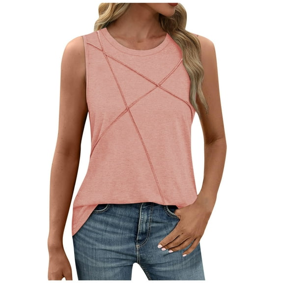 BLVB Summer Tank Tops for Women Loose Crewneck Sleeveless Tshirts Solid Color Basic Tees Fashion Tunic Blouses for Casual Workout