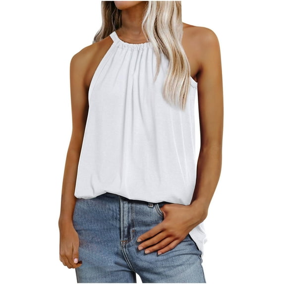 BLVB Summer Tank Tops for Women Pleated Loose Sleeveless Tops Flowy Lightweight Beach Vacation Tank Shirts Blouse