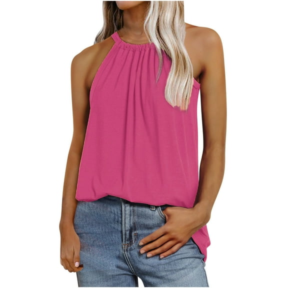 BLVB Summer Tank Tops for Women Pleated Loose Sleeveless Tops Flowy Lightweight Beach Vacation Tank Shirts Blouse