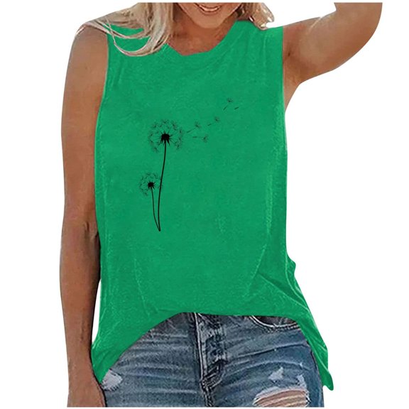 BLVB Summer Tank Tops for Women Printed Round Neck Sleeveless T-Shirts Casual Loose Going out Blouse Tees