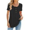 thumbnail image 1 of BLVB Summer Tops for Women 2024 Crewneck Button Short Sleeve Eyelet Shirts Casual Loose Going out Tunic Blouses, 1 of 3