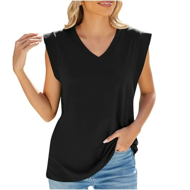 BLVB Summer Tops for Women 2025 Casual Loose V Neck Tank Tops Sleeveless Solid Color Basic Tee Shirts Blouse
