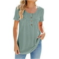 thumbnail image 1 of BLVB Summer Tops for Women Crewneck Button Short Sleeve Eyelet Shirts Casual Loose Going out Tunic Blouses, 1 of 3