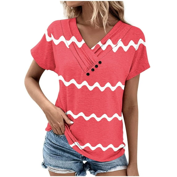 BLVB Summer Tops for Women Fashion V Neck Short Sleeve T Shirts Dressy Casual Loose Blouses Printed Tunic Tee Tops