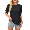 thumbnail image 1 of BLVB Summer Tops for Women Crewneck Short Sleeve Eyelet Shirts Casual Solid Color Going out Dressy Blouse Tees, 1 of 3