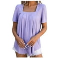 thumbnail image 1 of BLVB Summer Tops for Women Square Neck Short Sleeve Going out Shirts Casual Pleated Solid Color Tunic Blouses, 1 of 3