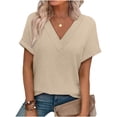 thumbnail image 1 of BLVB Summer Tops for Women Trendy Short Sleeve Shirts Waffle Knit V Neck Tops Loose Basic Tunic Tee Blouses Fashion Clothing, 1 of 7