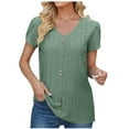 thumbnail image 1 of BLVB Summer Tops for Women V Neck Button Short Sleeve Eyelet T-Shirts Casual Solid Color Going out Tunic Blouses, 1 of 3