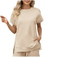 thumbnail image 1 of BLVB Summer Tunic Tops for Women 2024 Crew Neck Short Sleeve Shirts Side Slit Casual Loose Dressy Blouse, 1 of 5