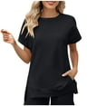 thumbnail image 1 of BLVB Summer Tunic Tops for Women Crew Neck Short Sleeve Shirts Side Slit Casual Loose Dressy Blouse, 1 of 6