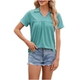 thumbnail image 1 of BLVB Summer Tunic Tops for Women Lapel V Neck Short Sleeve Blouse Casual Pleated Solid Color Going out Dressy T-Shirts, 1 of 8