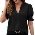 thumbnail image 1 of BLVB Summer Tunic Tops for Women V Neck Ruffle Short Sleeve T-Shirt Casual Solid Color Work Going out Blouses, 1 of 7