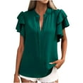 thumbnail image 1 of BLVB Summer Tunic Tops for Women V Neck Ruffle Sleeve T-Shirt Casual Solid Color Work Going out Blouse Tees, 1 of 5