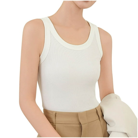 BLVB Summer Womens Tank Tops Scoop Neck Slim Fitted Sleeveless Layering Shirts for Women Ribbed Basic Top