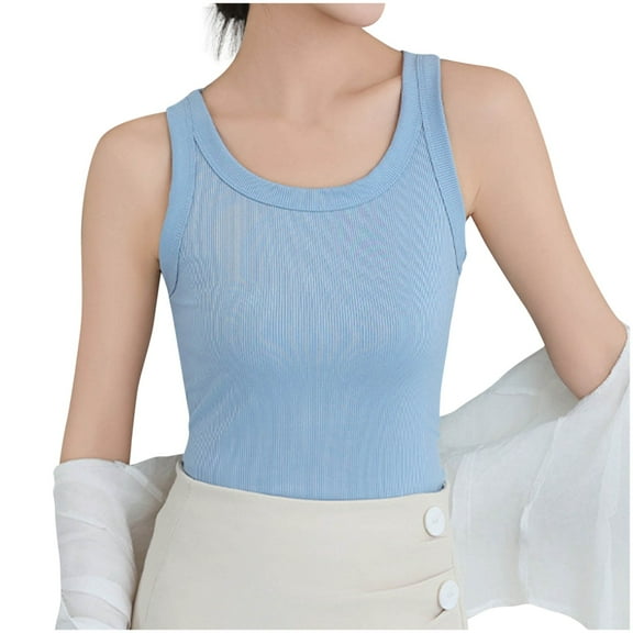 BLVB Summer Womens Tank Tops Scoop Neck Slim Fitted Sleeveless Layering Shirts for Women Ribbed Basic Top