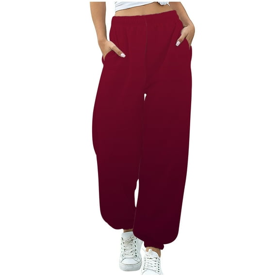 BLVB Sweat Pants for Womens Casual Baggy Jogger Pants High Waist Loose Sweatpants Athletic Running Workout Trousers Wine 2