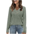 thumbnail image 1 of BLVB Sweaters for Women Long Sleeve Shirts V Neck Tunic Tops with Buttons Casual Work Blouse Fall Fashion Outfits Basic Clothing, 1 of 7