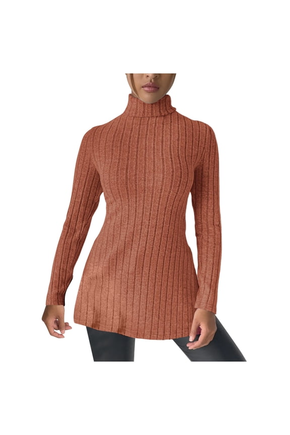 Sweaters for Women Long Sleeve Turtleneck Side Split Slim Knit Pullover Sweater Tops for Fall Winter
