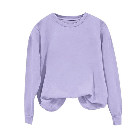 BLVB Sweatshirt for Women Long Sleeve Shirts Crewneck Sweaters Solid Color Pullover Fall Fashion Outfits Trendy Tunic Tops