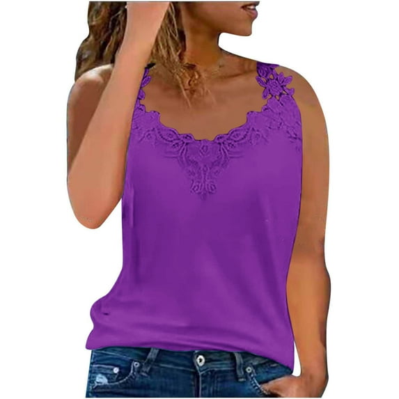 BLVB Tank Top for Women Floral Embroidery Summer Sleeveless V Neck Flowy Casual Tops Beach Vacation Fashion Boho Shirt Cute Cami