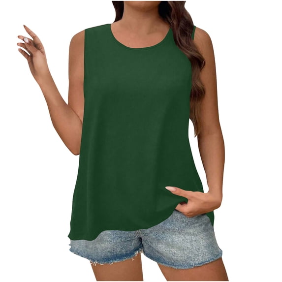 BLVB Tank Top for Women Sleeveless Tank Shirts Summer Basic Trendy Outfits Crewneck Casual Plain Tunics Blouses