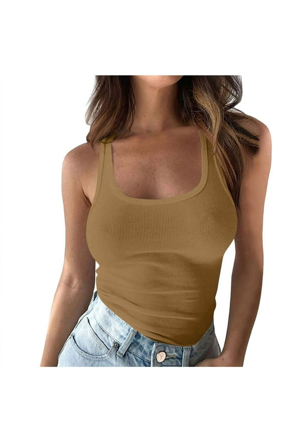 Tank Top for Women Summer Sleeveless U Neck Ribbed Workout Tank Tops Slim Fitted Basic Cami Tee Shirts
