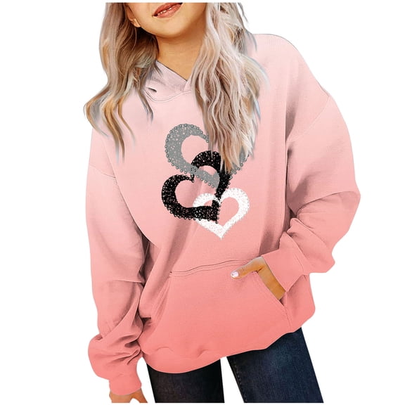 BLVB Teen Girls Boys Sweatshirt Valentines Hoodies Kids Heart Print Clothes Long Sleeve Pullover Cute Trendy Tops 4-14T
