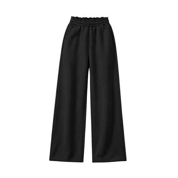 BLVB Teen Girls Wide Leg Sweatpants Elastic High Waist Loose Baggy Joggers Kids Fall Outfits with Pockets(Black,7-8 Years)