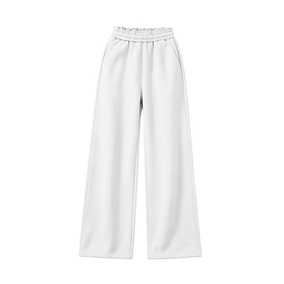 BLVB Teen Girls Wide Leg Sweatpants Elastic High Waist Loose Baggy Joggers Kids Fall Outfits with Pockets(White,14-15 Years)