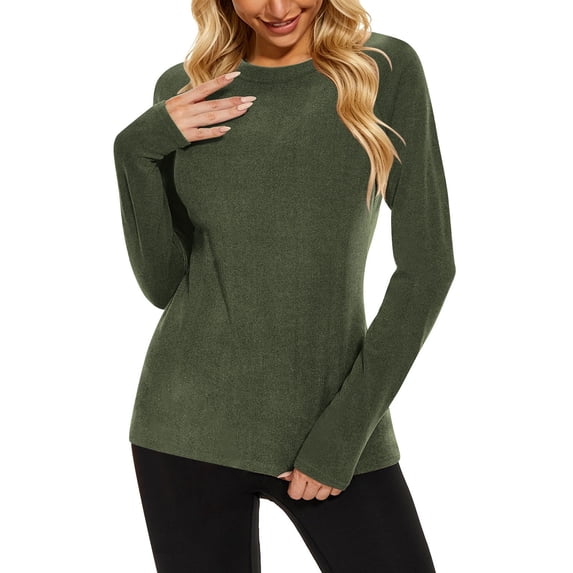 BLVB Thermal Shirts for Women Long Sleeve Tops Ladies Fleece Lined Undershirt Soft Crewneck Base Layer Tops for Winter Cold Weather