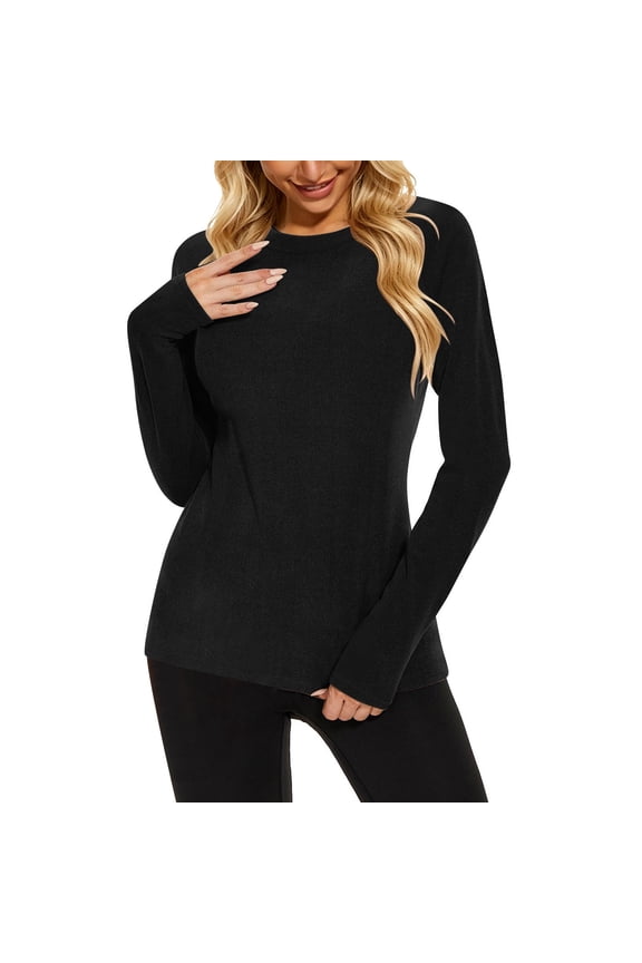 Thermal Shirts for Women Long Sleeve Tops Ladies Fleece Lined Undershirt Soft Crewneck Base Layer Tops for Winter Cold Weather