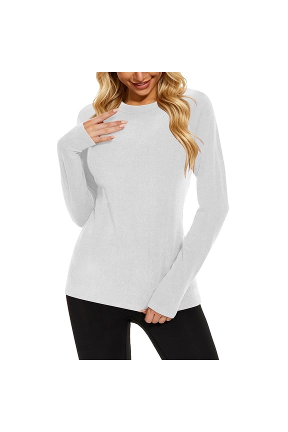 Thermal Shirts for Women Long Sleeve Tops Ladies Fleece Lined Undershirt Soft Crewneck Base Layer Tops for Winter Cold Weather
